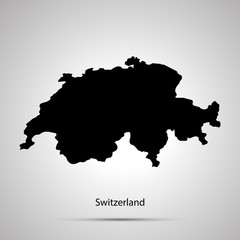 Switzerland country map, simple black silhouette on gray