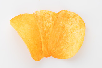 Potato chips isolated on white background. Collection.