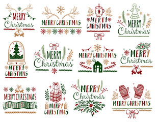 Christmas gift Cards Posters set.Typography decoration holiday . Template for Greeting Scrapbooking, Congratulations, Invitations, Stickers, Planners.