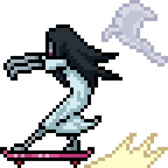 Fototapeta premium vector pixel art ghost skateboard