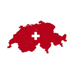 Switzerland country silhouette with flag on background, isolated on white