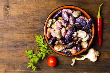 Natural beans in a bowl on a table