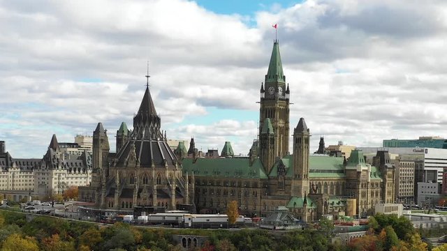 A view of the downtown core of Ottawa Canada and the government buildings like parliament and the supreme court
