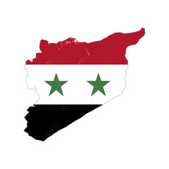 Syria country silhouette with flag on background, isolated on white - obrazy, fototapety, plakaty