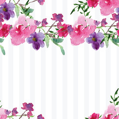 Hand-painted Watercolor pattern of a branch with flowers pink Magnolia flower spring card