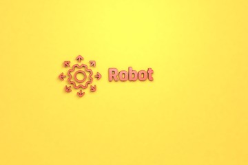 Text Robot with red 3D illustration and yellow background