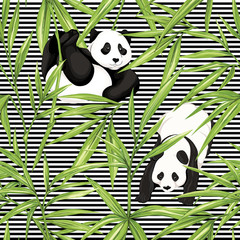Seamless pattern, background. with pandas and bamboo