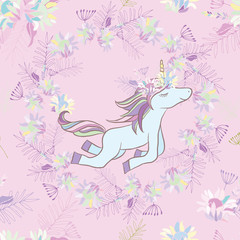 Retro style Illustration with flowers and animal