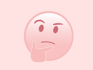 Isolated vector pink pondering face with right hand icon flat icon