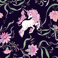 Seamless pattern, background with unicorn