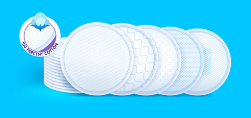 Concept layers with different texture and icons for skin care, cosmetic cotton pads while offering excellent soft protection and comfort. Vector eps10. © Pro_Vector