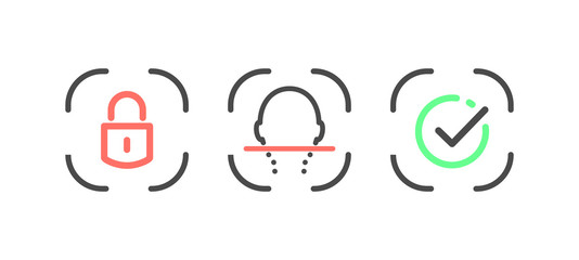 Facial recognition system linear design elements vector illustration. Face id isolated icon collection