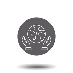 Hand holding the Earth line icon for web, mobile and infographics. Vector Icon Isolated on White Background. Trendy flat ui sign design, graphic pictogram.