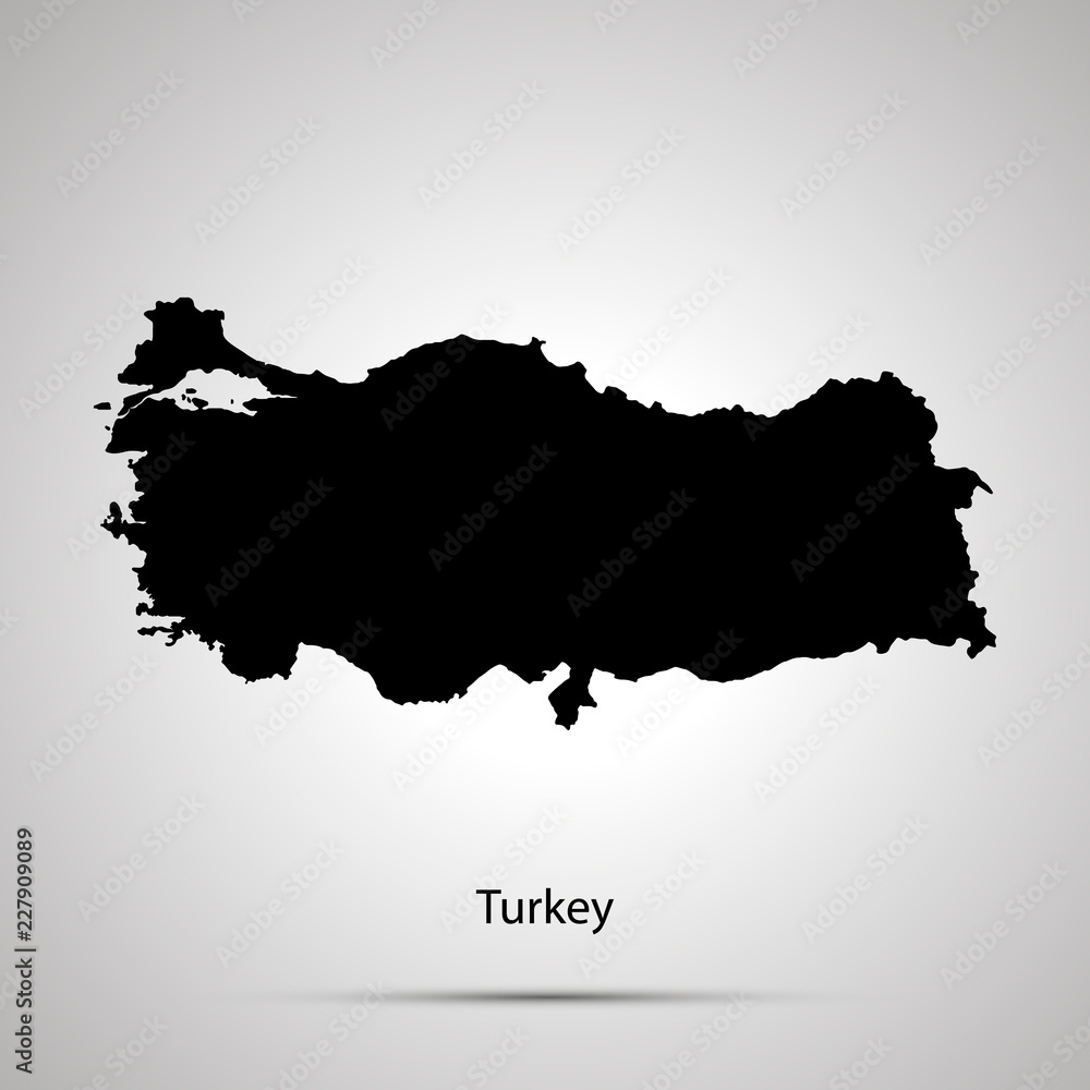 Wall mural turkey country map, simple black silhouette on gray