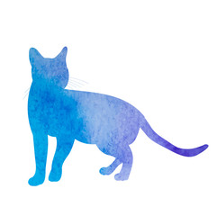 vector, blue watercolor silhouette cat