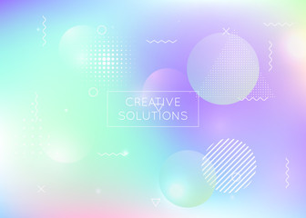 Memphis gradient background with liquid shapes. Dynamic holographic fluid with bauhaus elements. Graphic template for placard, presentation, banner, brochure. Bright memphis gradient.