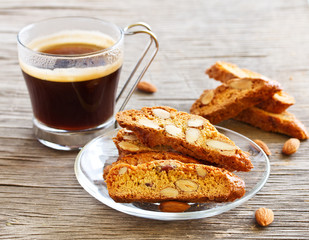 Italian biscotti cookies with a cup of coffee