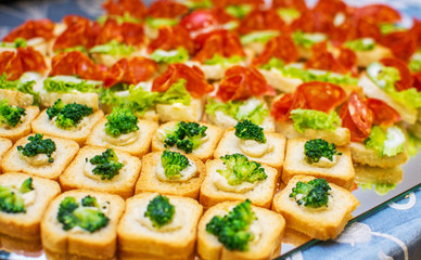Delicious catering canapes on a buffet table