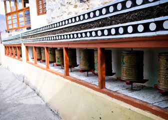 prayer wheels in a monastery