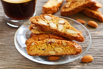 Italian biscotti cookies with a cup of coffee