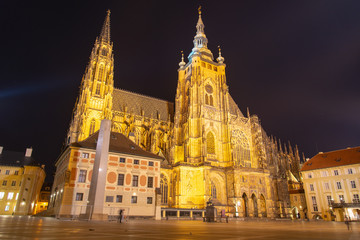 Fototapeta na wymiar St Vitus Cathedral in Prague Castle by night, Prague, Czech Republic.