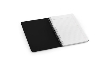 Notebook mockup for your design, image, text or corporate identity details. Vertical blank copybook with metallic silver spiral. Template of organizer or diary isolated on background. 
