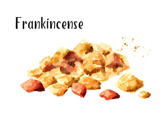 Frankincense dhoop. Watercolor hand drawn illustration,  isolated on white background