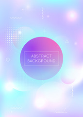 Dynamic shape background with liquid fluid. Holographic bauhaus gradient with memphis elements. Graphic template for flyer, ui, magazine, poster, banner and app. Futuristic dynamic shape background.