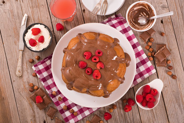 Chocolate cake with raspberries. 