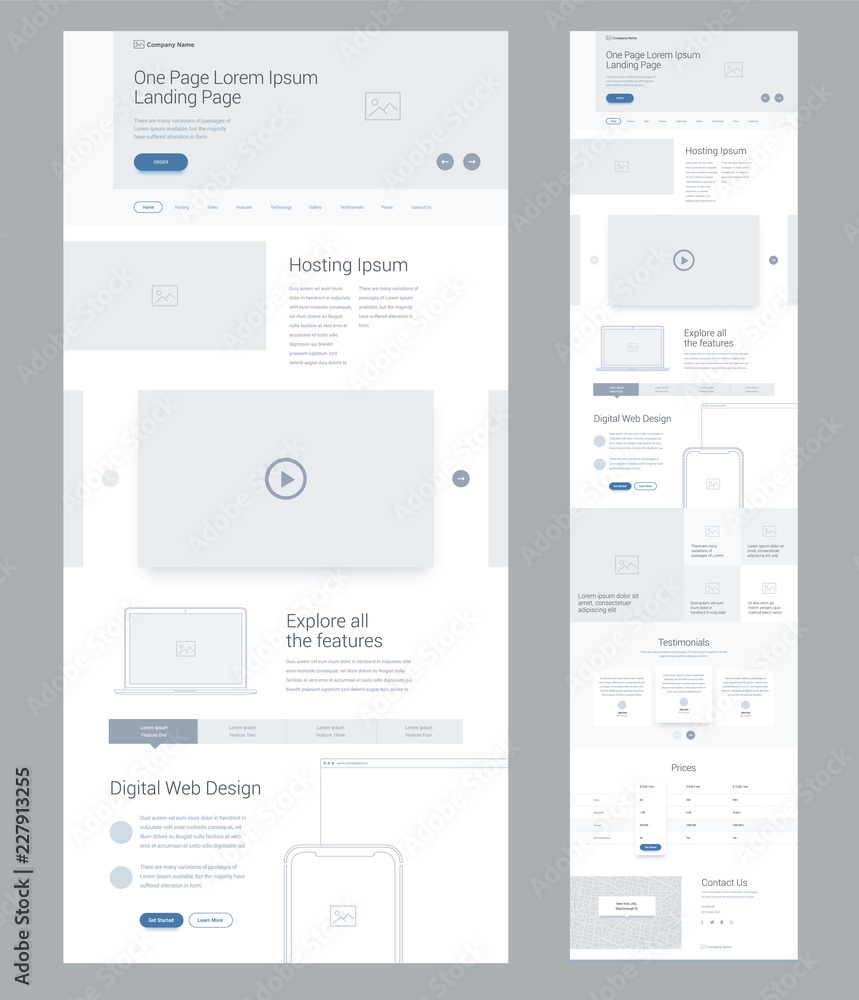 Wall mural one page website design template for business. landing page wireframe digital web. flat modern respo