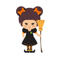 cartoon cute witch vector with broom