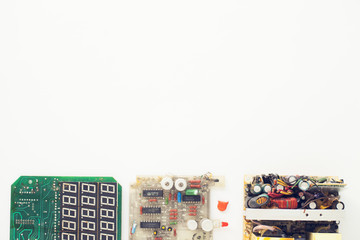 Microprocessor concept. Set of drivers, diodes, capacitors, inductance and other micro electronics...