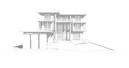 House sketch design, architectural drawings 3d illustration