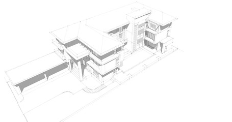 House sketch design, architectural drawings 3d illustration