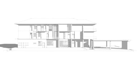House sketch design, architectural drawings 3d illustration