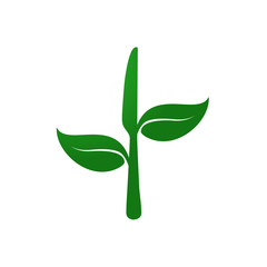 Logotipo cuchillo con hojas en color verde