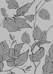 Seamless pattern. illustration of leaf on grey background