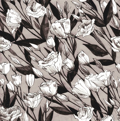 Seamless pattern hand draw flowers illustration