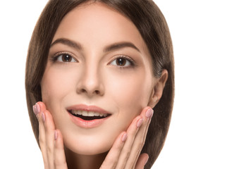 Healthy skin woman beauty natural makeup cosmetic concept isolated on white