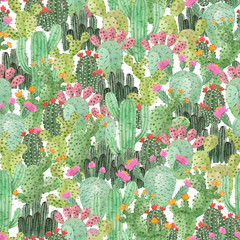 watercolor hand painted cactus. green mexico desert. seamless pattern. - 227916038