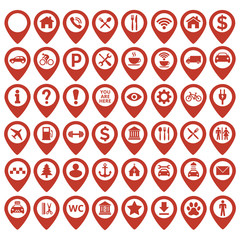 Map pin location icons set on white background.