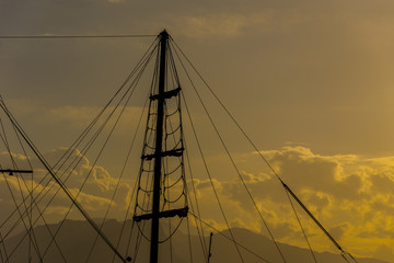 Several masts of the boats in the marine of Antalya