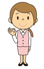 Fototapeta premium 女性 OL 事務員 OKポーズ 立ち姿 ピンクの制服