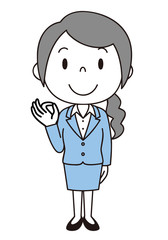 女性　OL　事務員　OKポーズ　立ち姿　2色