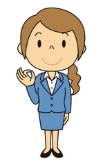 女性　OL　事務員　OKポーズ　立ち姿　紺色のスーツ
