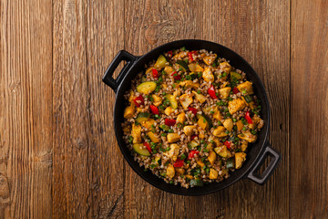 Buckwheat with chicken and vegetables.