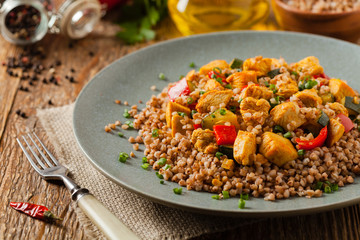 Buckwheat with chicken and vegetables.