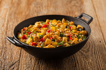 Buckwheat with chicken and vegetables.