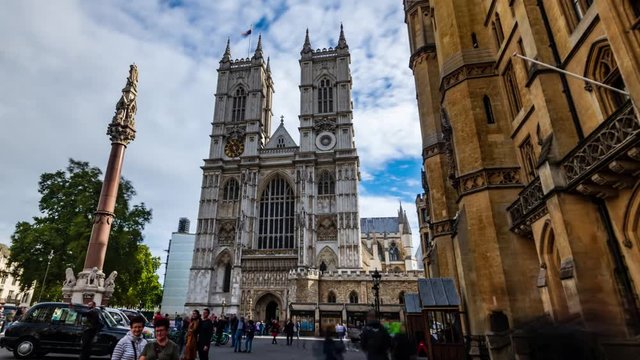 Time lapse view of Westminster abbey in London, north facade