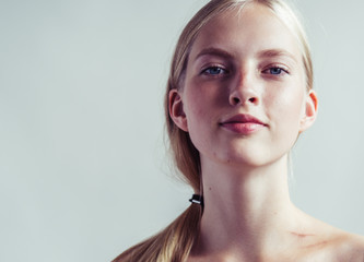 Natural makeup healthy skin and hair blonde woman beauty face portrait